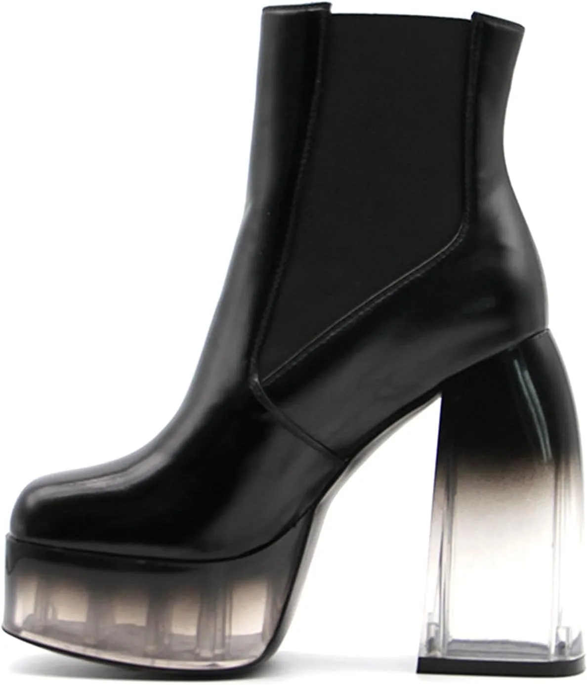 14cm Gradient Color Transparent Heel Ankle Boots Patent Leather Waterproof Platform Thick Bottom Women's Boots