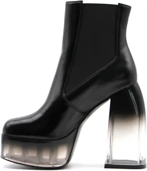 14cm Gradient Color Transparent Heel Ankle Boots Patent Leather Waterproof Platform Thick Bottom Women's Boots