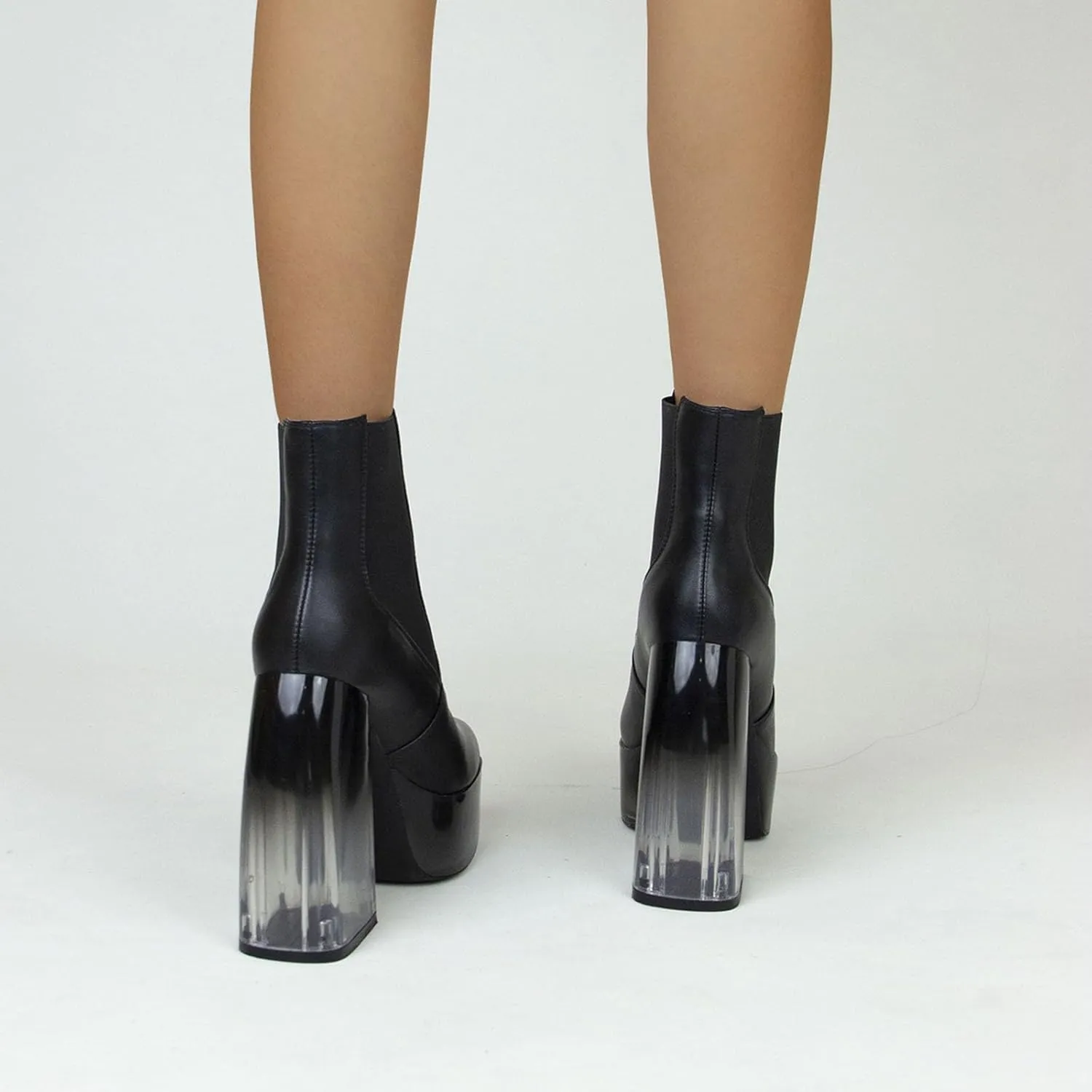 14cm Gradient Color Transparent Heel Ankle Boots Patent Leather Waterproof Platform Thick Bottom Women's Boots