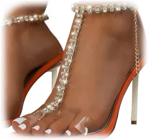 1Pair Bikini Rhinestone Barefoot Sandals Foot Chain Jewelry Wedding Crystal Leg Bracelet Toe Jewelry Summer Beach Rhinestone High Heel Anklet Shoe Chain for Women