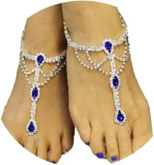 1Pair Summer Beach Multilayer Rhinestone Barefoot Sandals Foot Chain with Toe Ring Bikini Crystal Anklets Jewelry Wedding Bridal Rhinestone Foot Chain Jewelry for Women