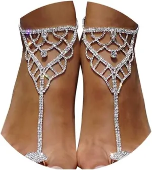 1Pair Summer Rhinestone Barefoot Sandals Jewelry Anklet Beach Crystal Toe Ring Anklets Bridal Foot Chain for Women