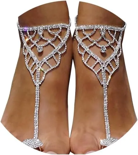 1Pair Summer Rhinestone Barefoot Sandals Jewelry Anklet Beach Crystal Toe Ring Anklets Bridal Foot Chain for Women