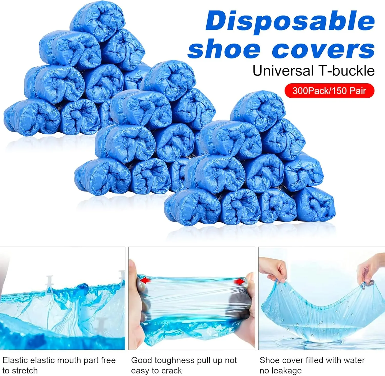 300 Pack (150 Pairs) Shoe Covers Disposable Non Slip for Indoors- Booties for Shoes Covers Boot Covers Plastic Waterproof Shoe Covers Fits Up to Size 11 US Men and 13 US Woemen