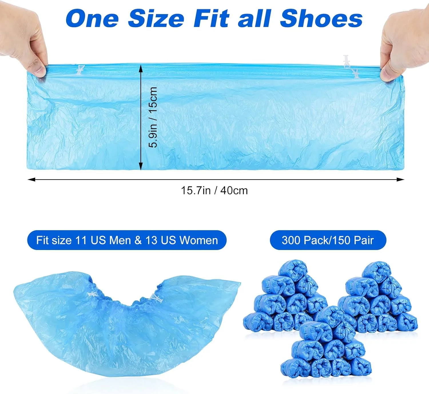 300 Pack (150 Pairs) Shoe Covers Disposable Non Slip for Indoors- Booties for Shoes Covers Boot Covers Plastic Waterproof Shoe Covers Fits Up to Size 11 US Men and 13 US Woemen