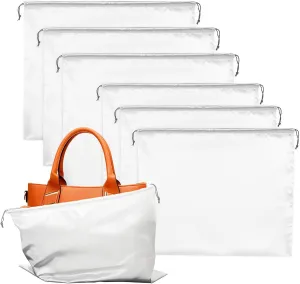 6 Pack Dust Bags for Handbags - 2 Sizes (24 x 20" & 20x 16") - Silk Dust Cover Bag for Purses Shoes - Satin Drawstring Dustproof Bags for Travel Storage (White)