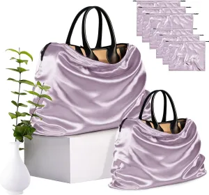 6 Pack Silky Dust Bags for Handbags,Luxury Lavender Satin Dust Cover Bag Silk Drawstring Bag Handbag Protector Travel Storage Pouch for Purse Shoes Boots(19.6 x 15.7 In   23.6 x 19.6 In)