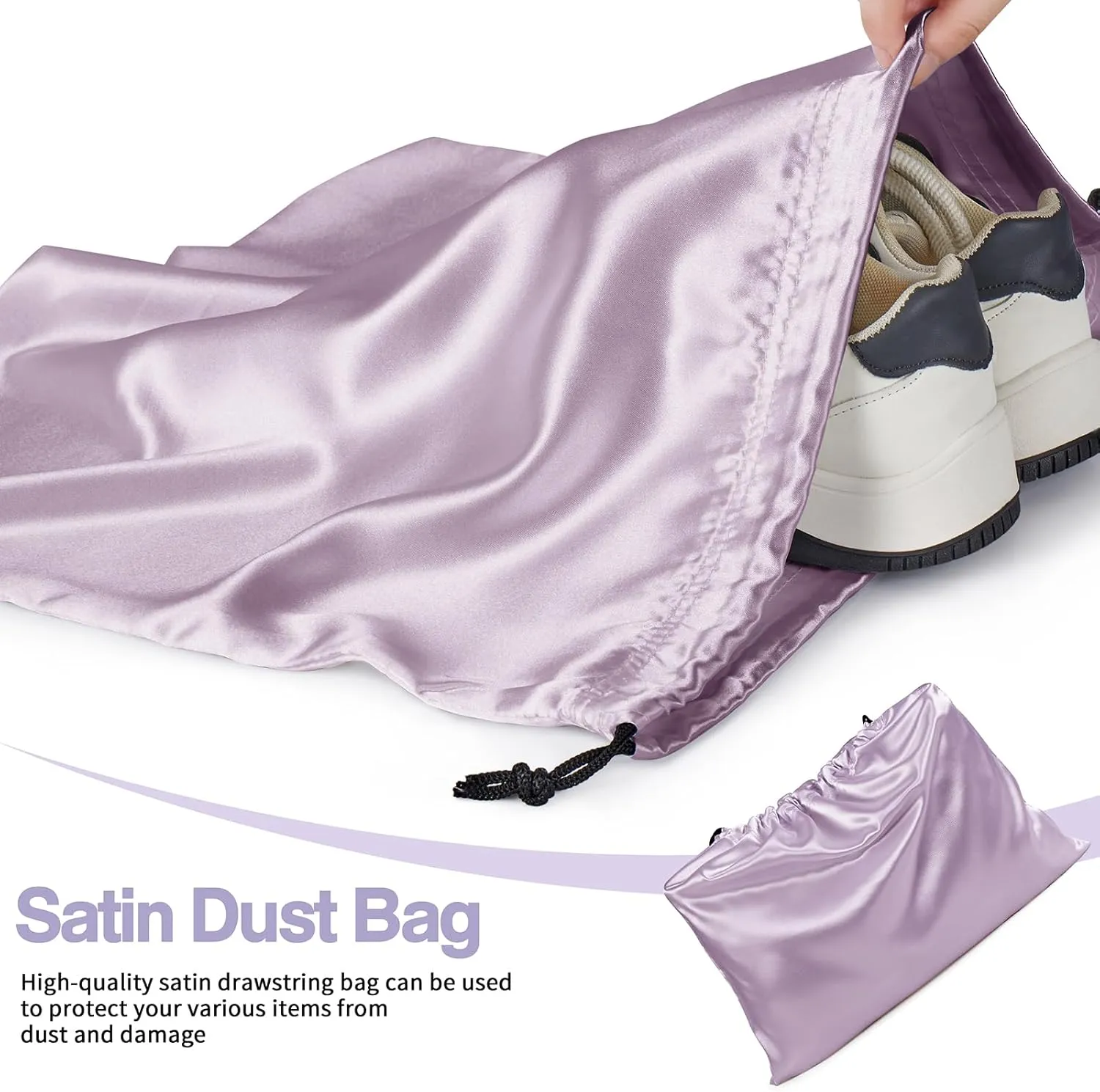 6 Pack Silky Dust Bags for Handbags,Luxury Lavender Satin Dust Cover Bag Silk Drawstring Bag Handbag Protector Travel Storage Pouch for Purse Shoes Boots(19.6 x 15.7 In   23.6 x 19.6 In)