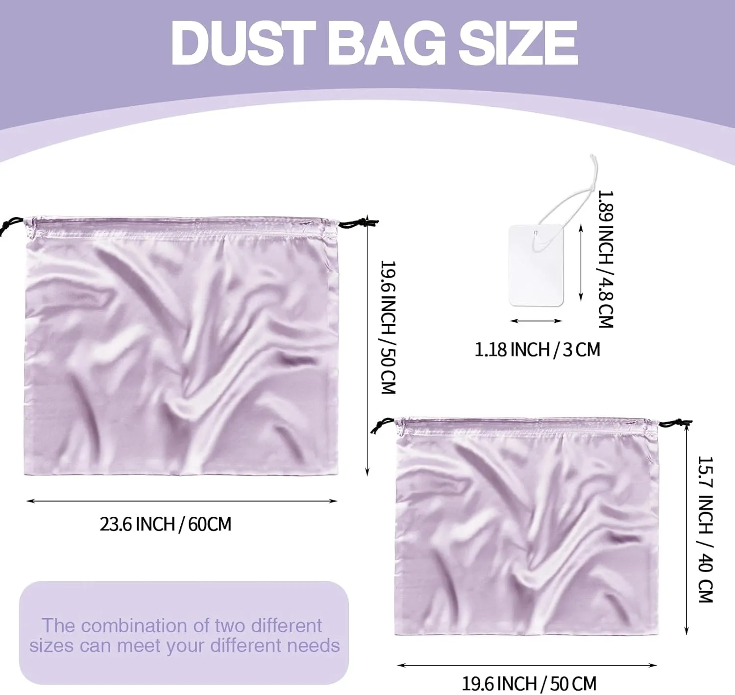 6 Pack Silky Dust Bags for Handbags,Luxury Lavender Satin Dust Cover Bag Silk Drawstring Bag Handbag Protector Travel Storage Pouch for Purse Shoes Boots(19.6 x 15.7 In   23.6 x 19.6 In)