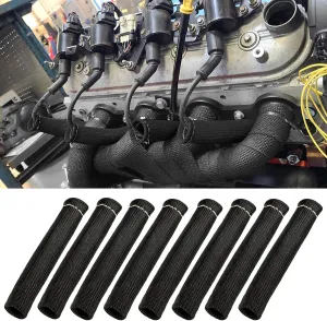 8PCS Spark Plug Wire Heat Shield Sleeve, 2500° Spark Plug Wire Cover, Thermal Protection Insulator Sleeve, 6 Inch Spark Plug Boot Protector Wire Boots Wrap for SBC BBC 350 454