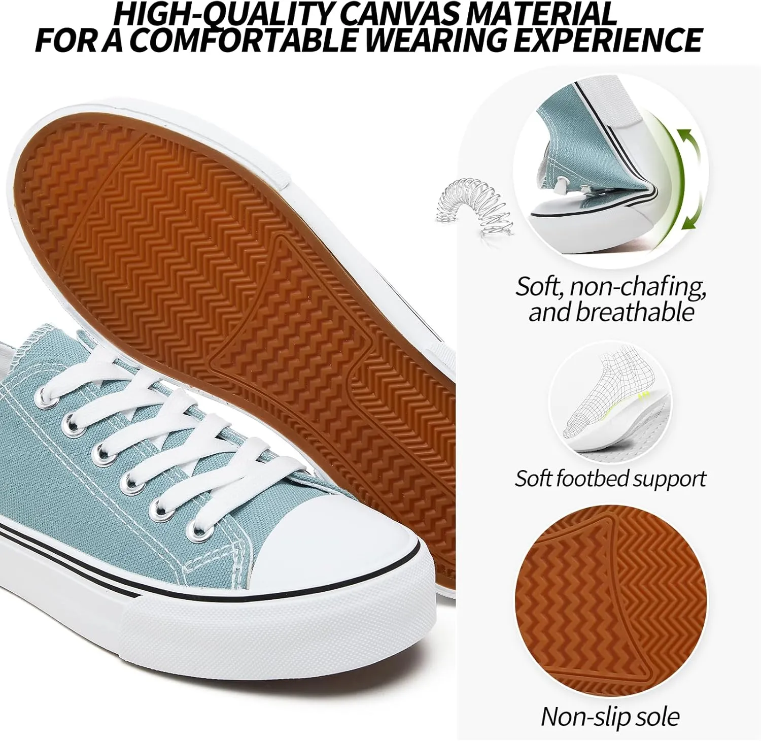 Adokoo Canvas Tennis Shoes for Women Low Top Casual White Black Sneakers for Women Lace Up Fashion Comfortable Walking Shoes