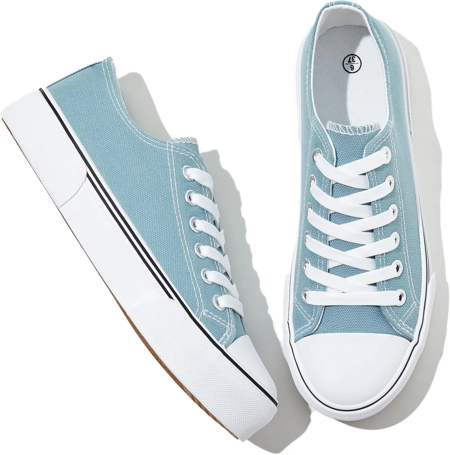 Adokoo Canvas Tennis Shoes for Women Low Top Casual White Black Sneakers for Women Lace Up Fashion Comfortable Walking Shoes
