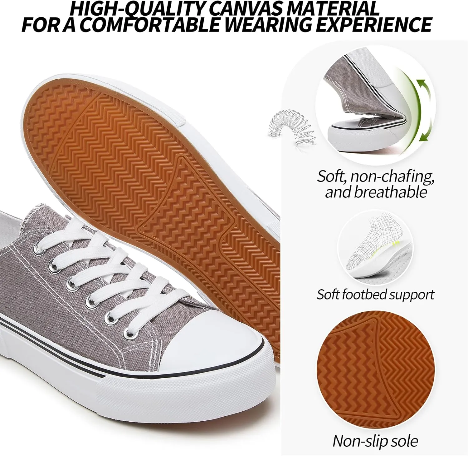 Adokoo Canvas Tennis Shoes for Women Low Top Casual White Black Sneakers for Women Lace Up Fashion Comfortable Walking Shoes