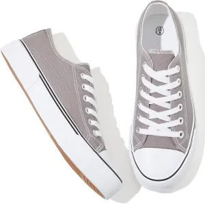 Adokoo Canvas Tennis Shoes for Women Low Top Casual White Black Sneakers for Women Lace Up Fashion Comfortable Walking Shoes
