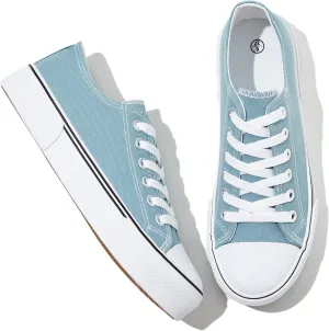 Adokoo Canvas Tennis Shoes for Women Low Top Casual White Black Sneakers for Women Lace Up Fashion Comfortable Walking Shoes