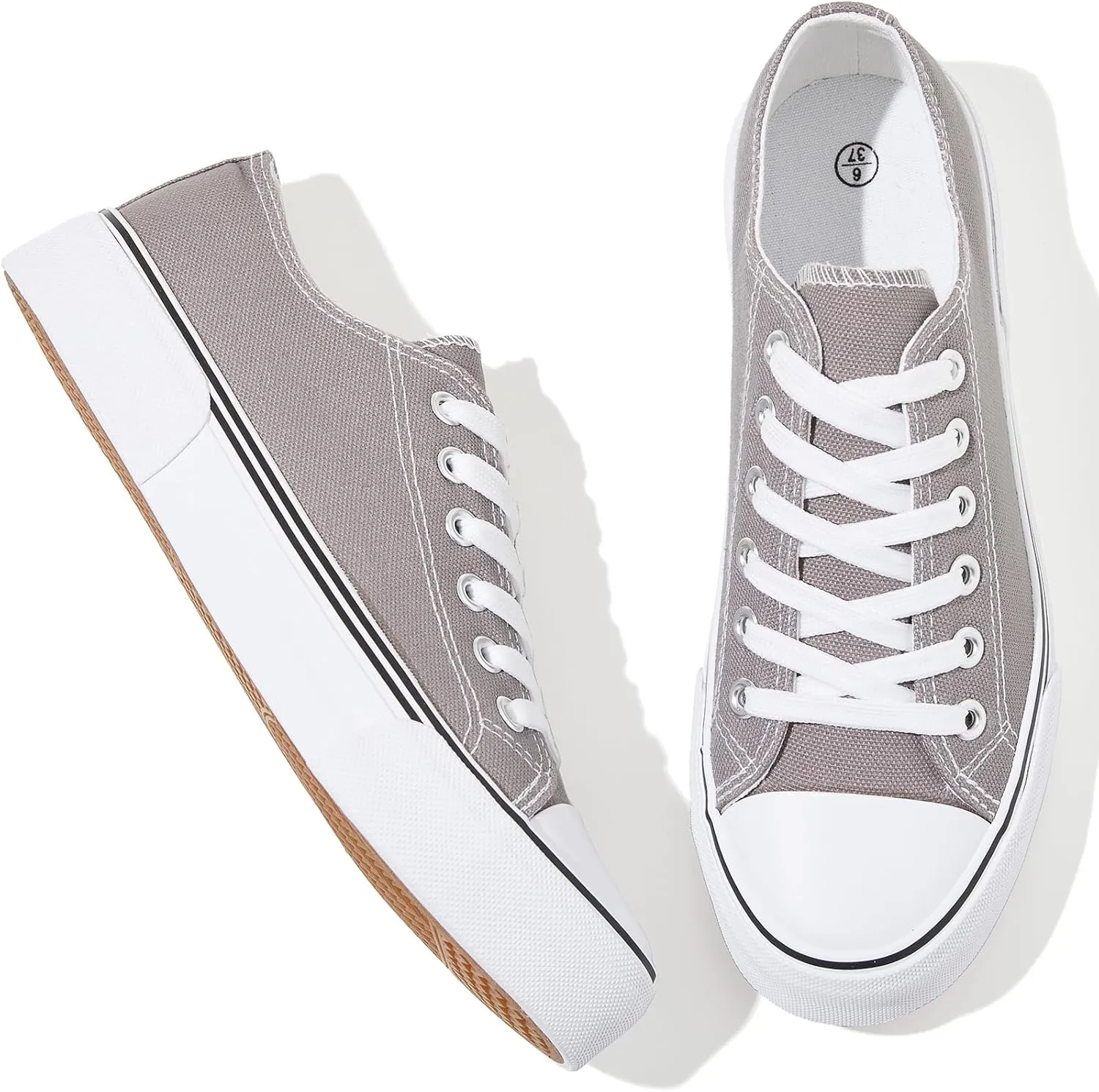 Adokoo Canvas Tennis Shoes for Women Low Top Casual White Black Sneakers for Women Lace Up Fashion Comfortable Walking Shoes