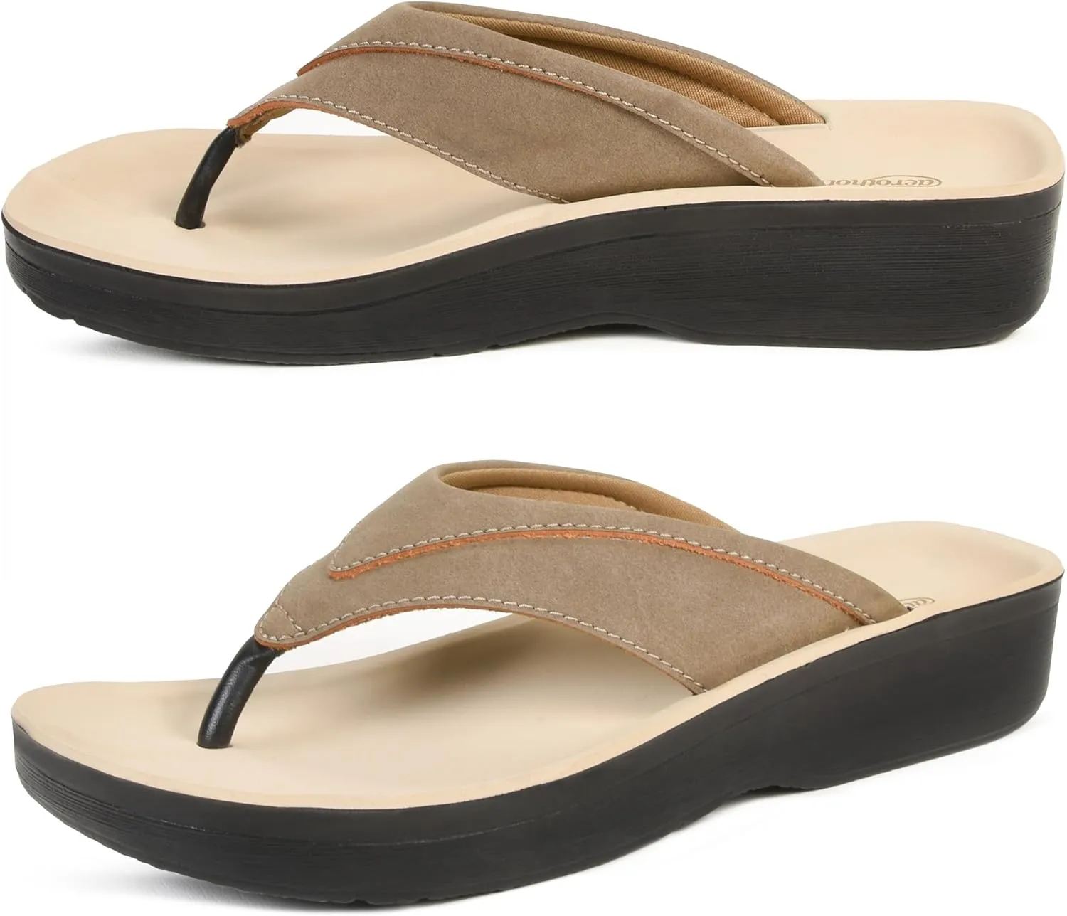 AEROTHOTIC Arch Support Flip Flops for Women Comfortable Cushioned Memory Foam Lined Footbed Outdoor Indoor Dressy Beach Walking Thong Soft Padded Strappy Sandals