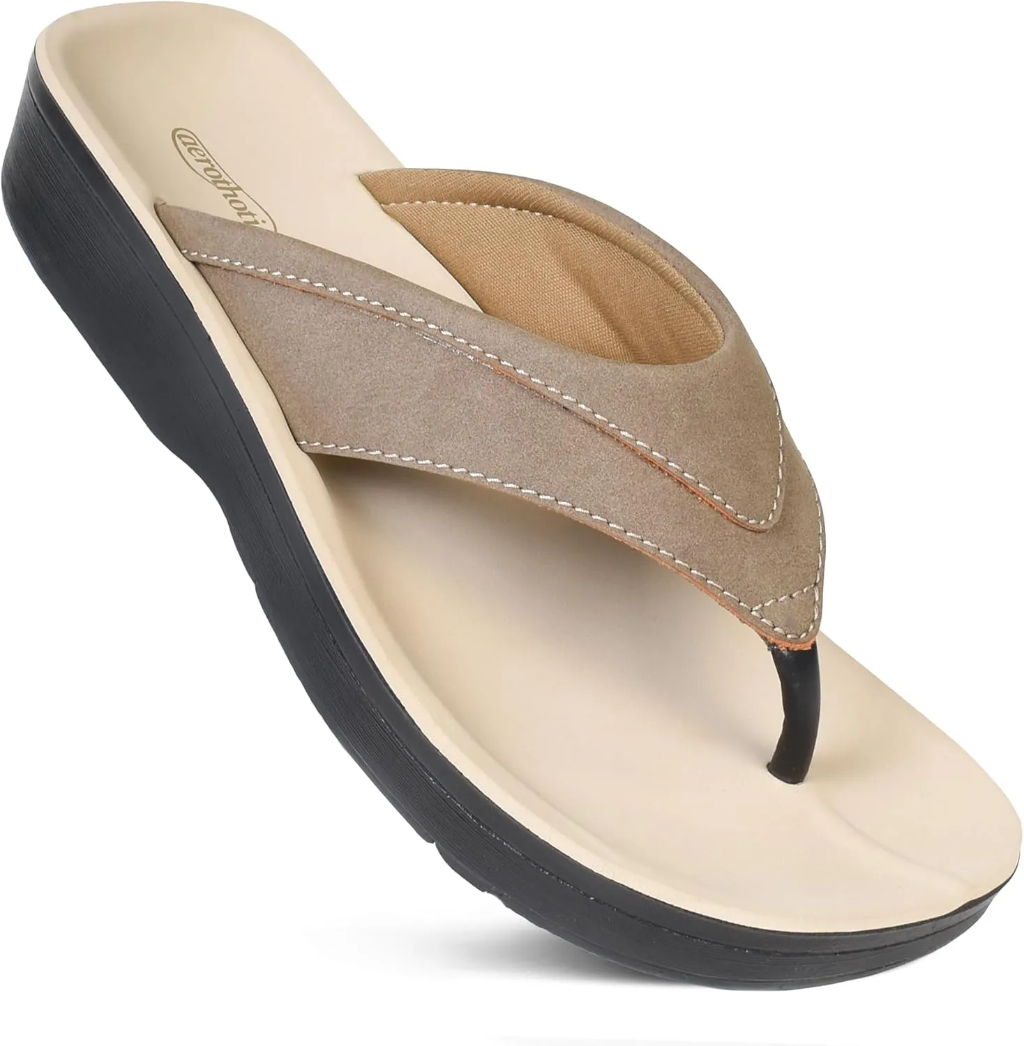 AEROTHOTIC Arch Support Flip Flops for Women Comfortable Cushioned Memory Foam Lined Footbed Outdoor Indoor Dressy Beach Walking Thong Soft Padded Strappy Sandals