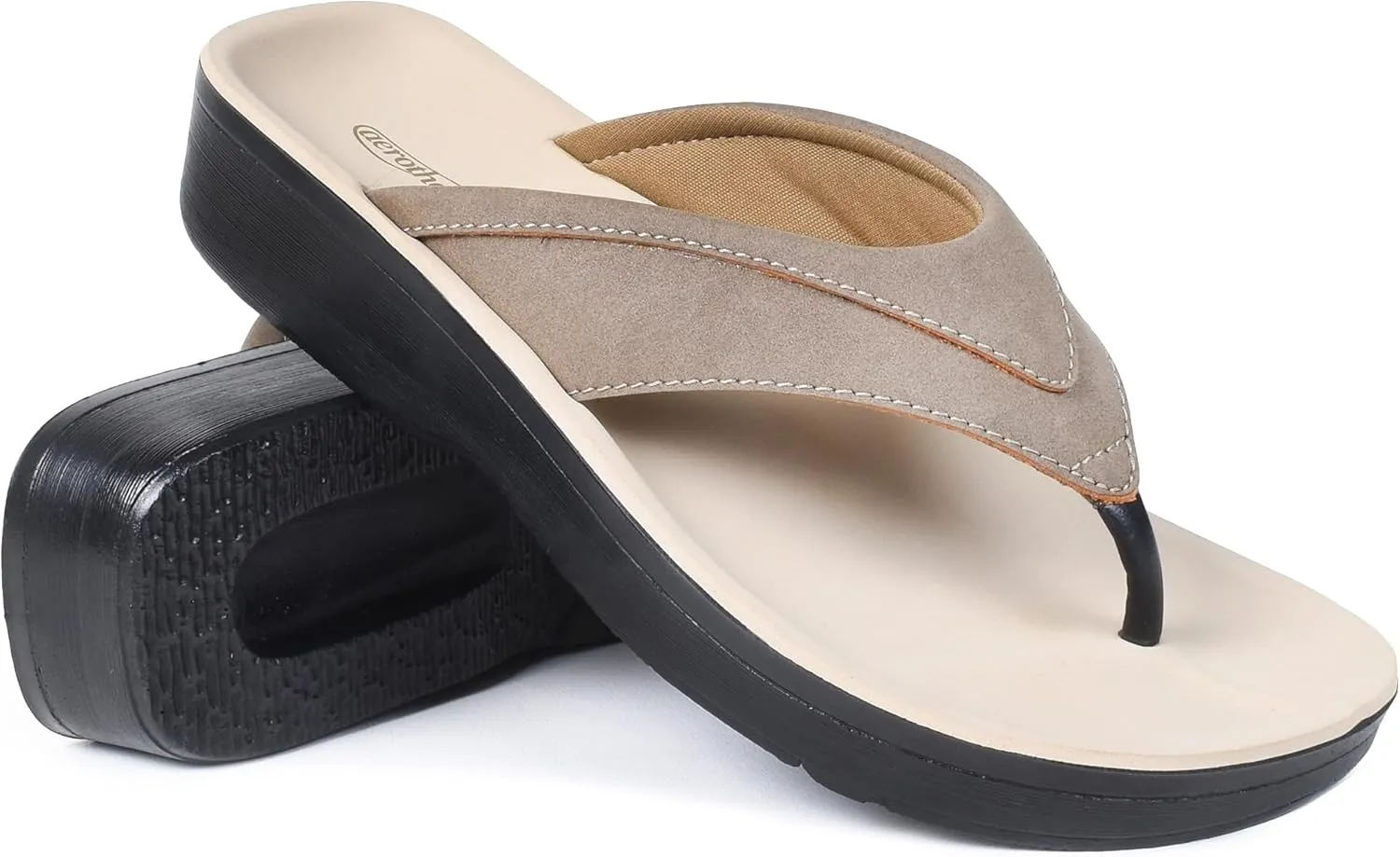 AEROTHOTIC Arch Support Flip Flops for Women Comfortable Cushioned Memory Foam Lined Footbed Outdoor Indoor Dressy Beach Walking Thong Soft Padded Strappy Sandals