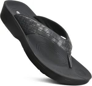 AEROTHOTIC Arch Support Flip Flops for women Stylish Cushioned Padded Straps with Soft Toe Post Slip on Footwear Dressy Travel Recovery Outdoor Comfortable Walking Women Sandals