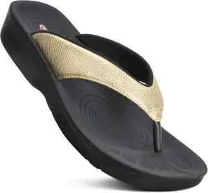 AEROTHOTIC Arch Support Flip Flops for women Stylish Cushioned Padded Straps with Soft Toe Post Slip on Footwear Dressy Travel Recovery Outdoor Comfortable Walking Women Sandals