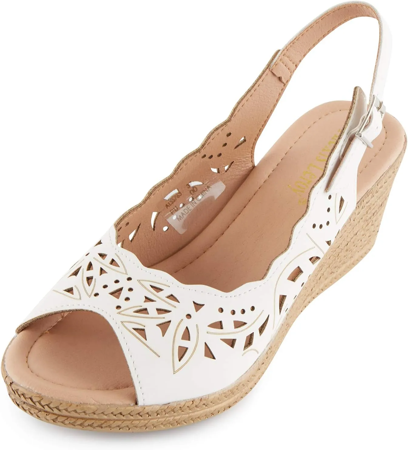 Alexis Leroy Wedge Heel Cut-Out Vamp Peep Toe Slingback Women's Sandals