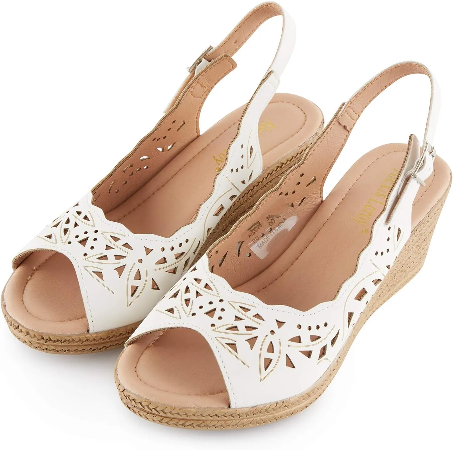 Alexis Leroy Wedge Heel Cut-Out Vamp Peep Toe Slingback Women's Sandals