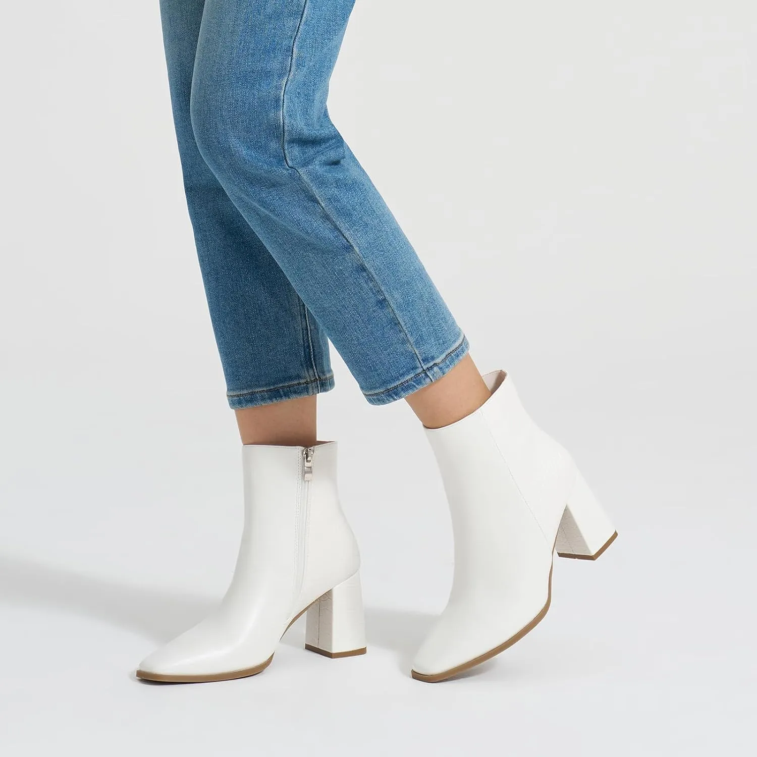 ALICEPUB Women's Ankle Boots Chunky Heel Booties Leather & Suede Dress Booties Square Toe Boots with Side Zipper