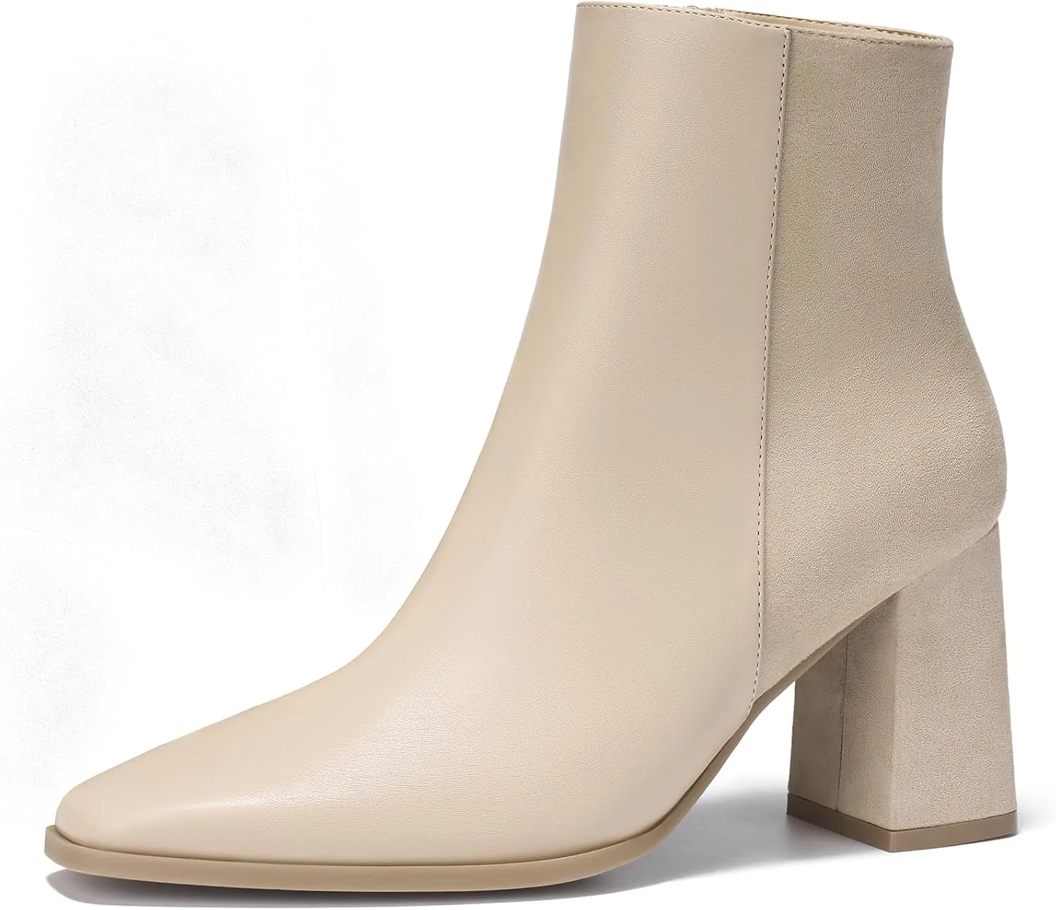 ALICEPUB Women's Ankle Boots Chunky Heel Booties Leather & Suede Dress Booties Square Toe Boots with Side Zipper