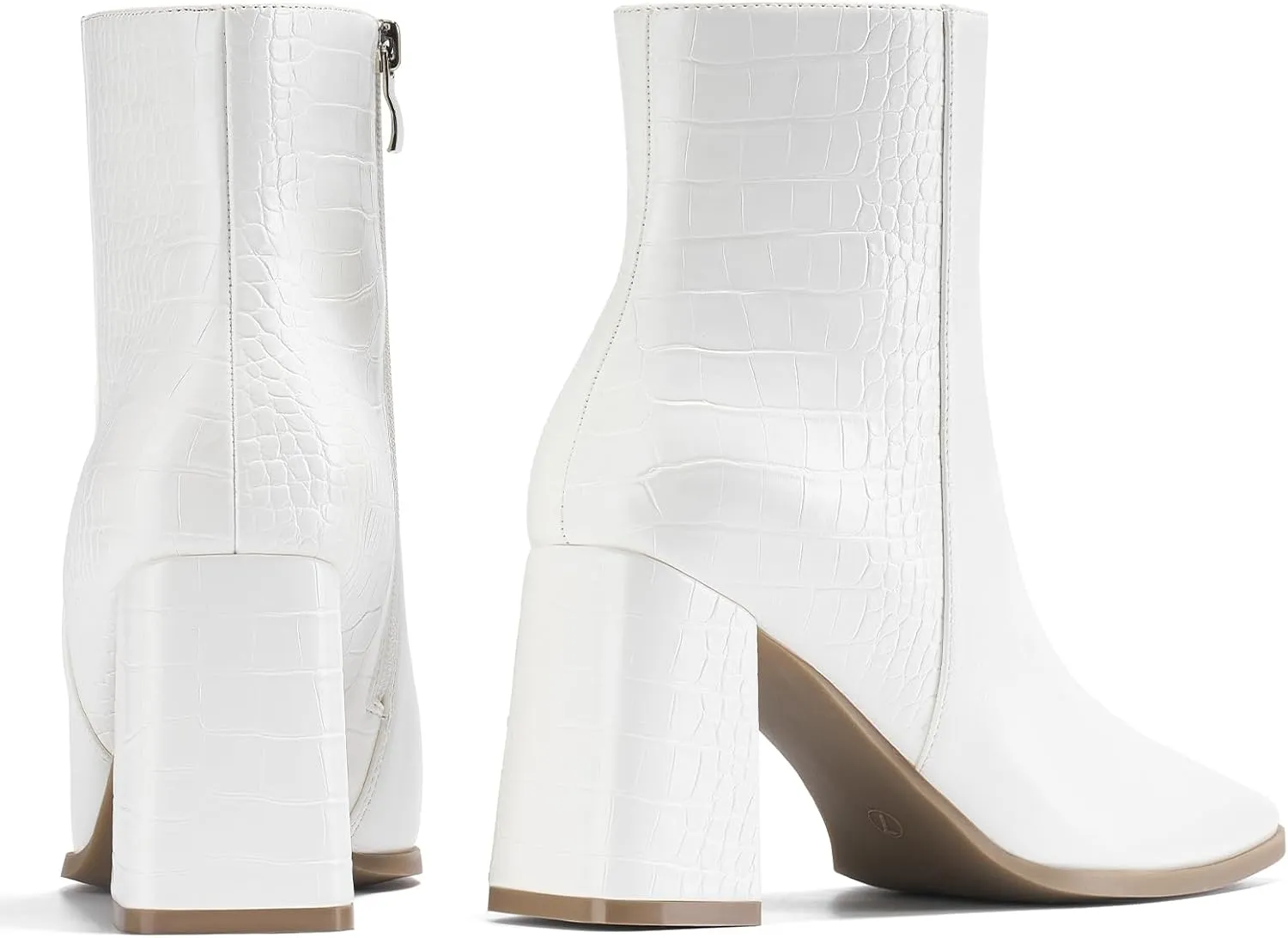 ALICEPUB Women's Ankle Boots Chunky Heel Booties Leather & Suede Dress Booties Square Toe Boots with Side Zipper