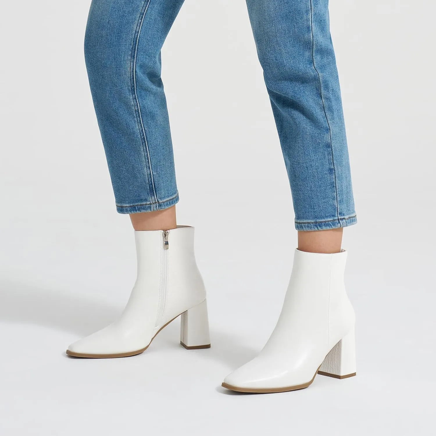 ALICEPUB Women's Ankle Boots Chunky Heel Booties Leather & Suede Dress Booties Square Toe Boots with Side Zipper
