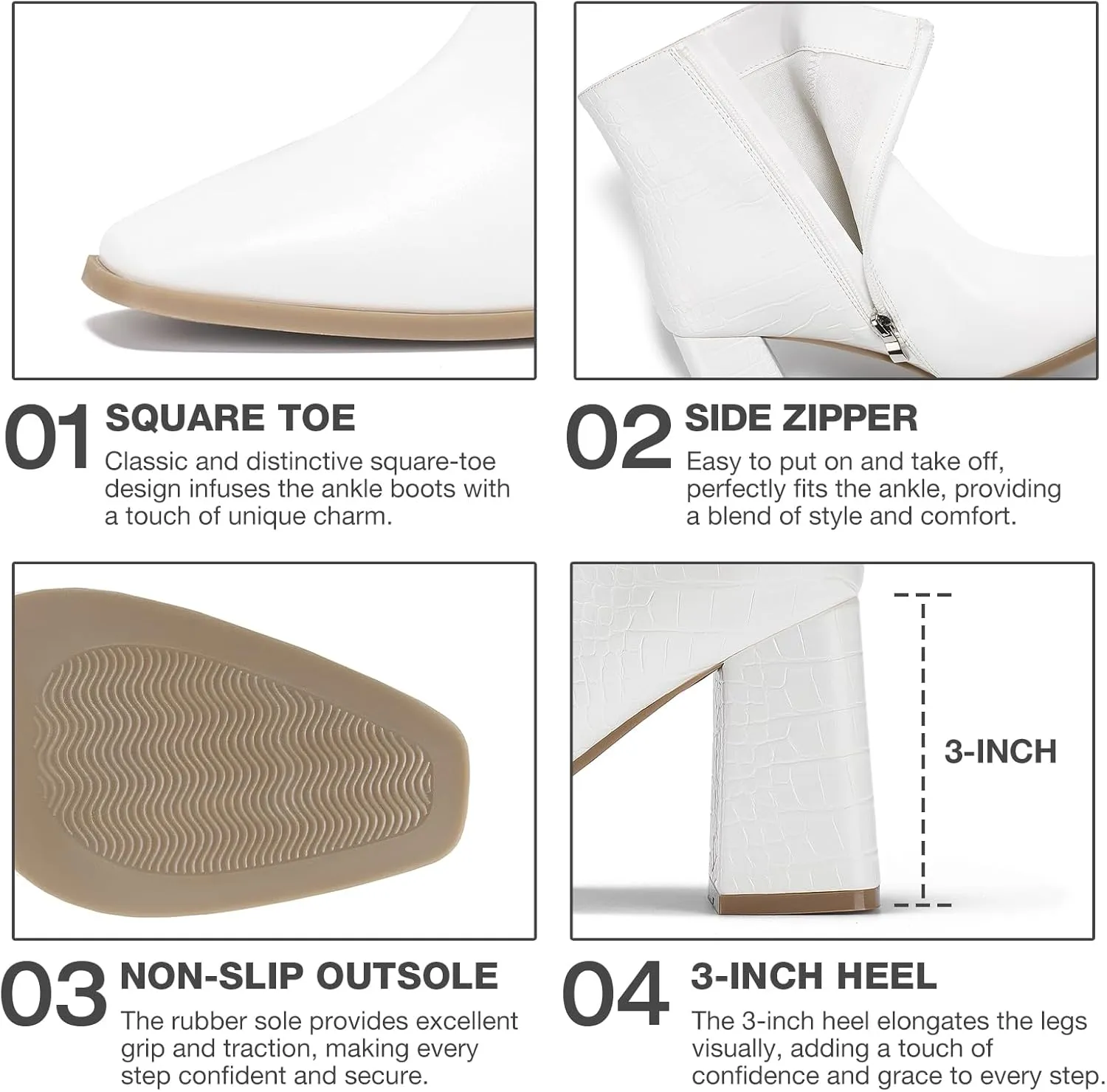 ALICEPUB Women's Ankle Boots Chunky Heel Booties Leather & Suede Dress Booties Square Toe Boots with Side Zipper