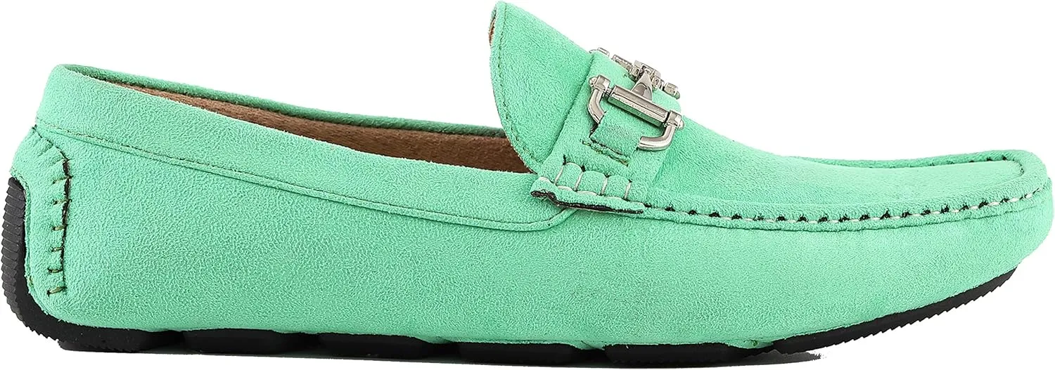 Amali Walken Men's Casual Slip-On Loafers, Driving Moccasin Shoes for Men with Silver Buckle, Available in Plush Microfiber and PU Leather