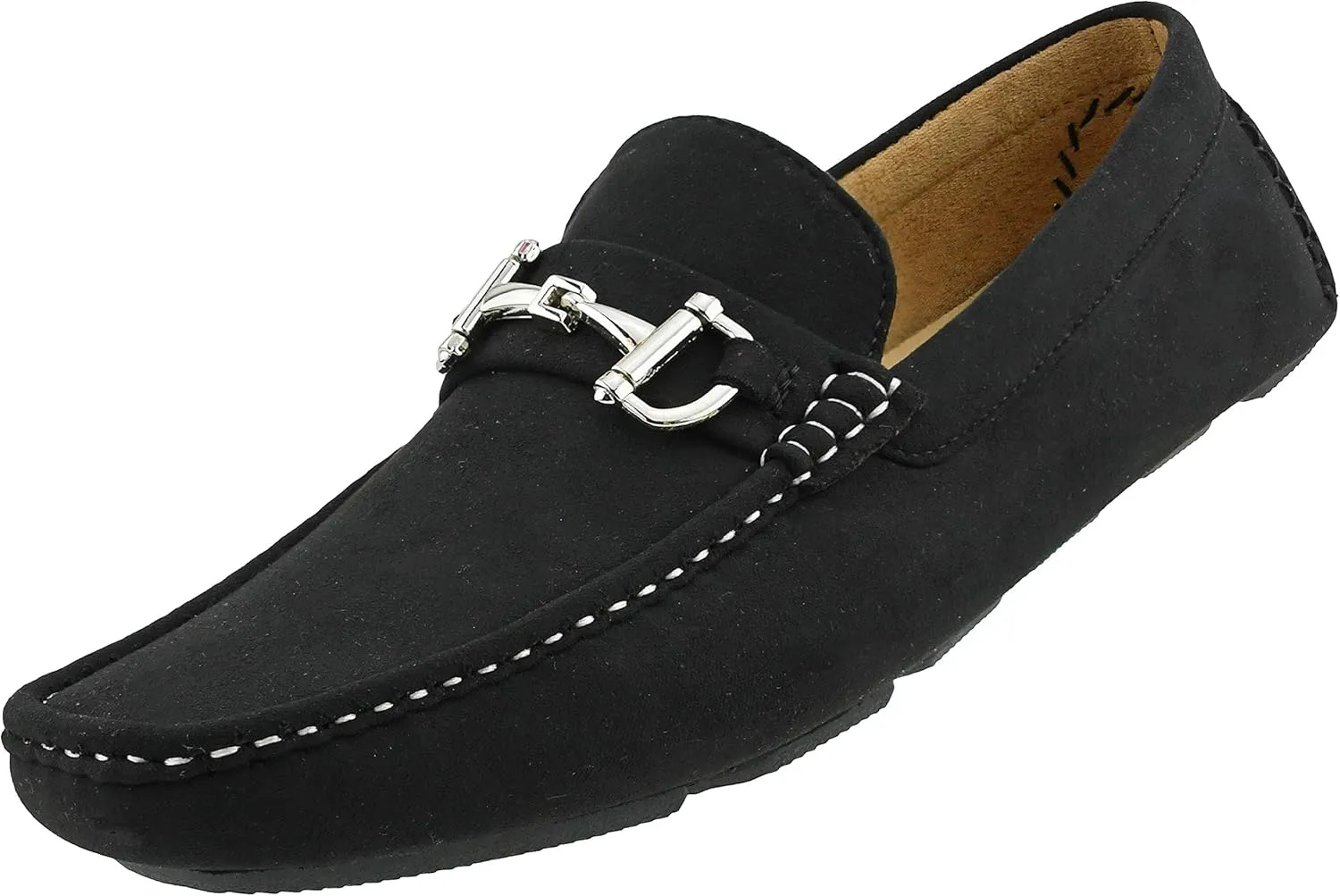 Amali Walken Men's Casual Slip-On Loafers, Driving Moccasin Shoes for Men with Silver Buckle, Available in Plush Microfiber and PU Leather