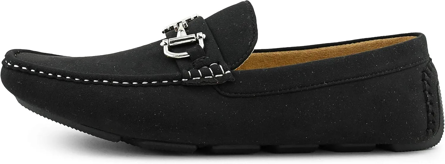 Amali Walken Men's Casual Slip-On Loafers, Driving Moccasin Shoes for Men with Silver Buckle, Available in Plush Microfiber and PU Leather