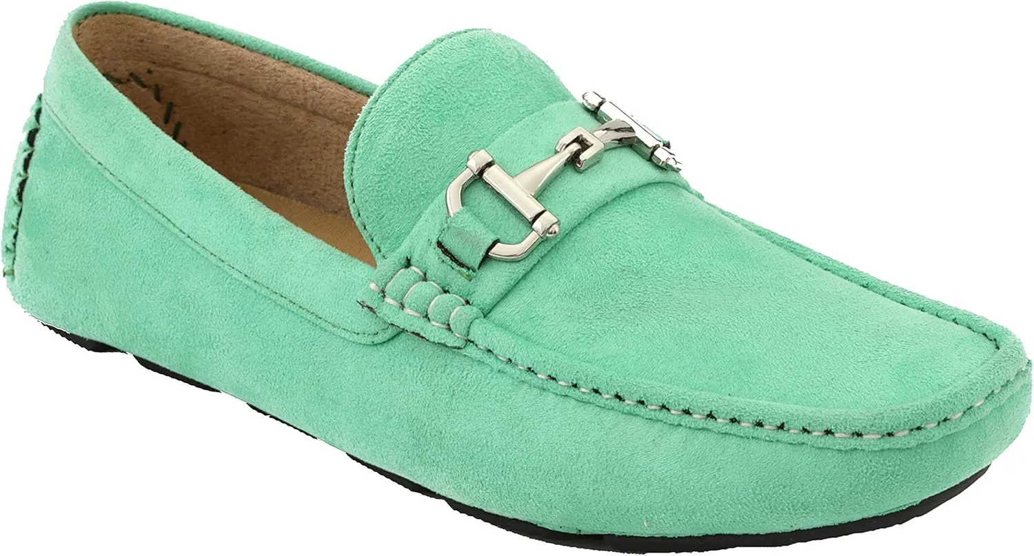Amali Walken Men's Casual Slip-On Loafers, Driving Moccasin Shoes for Men with Silver Buckle, Available in Plush Microfiber and PU Leather