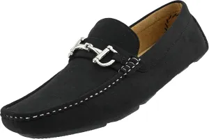 Amali Walken Men's Casual Slip-On Loafers, Driving Moccasin Shoes for Men with Silver Buckle, Available in Plush Microfiber and PU Leather