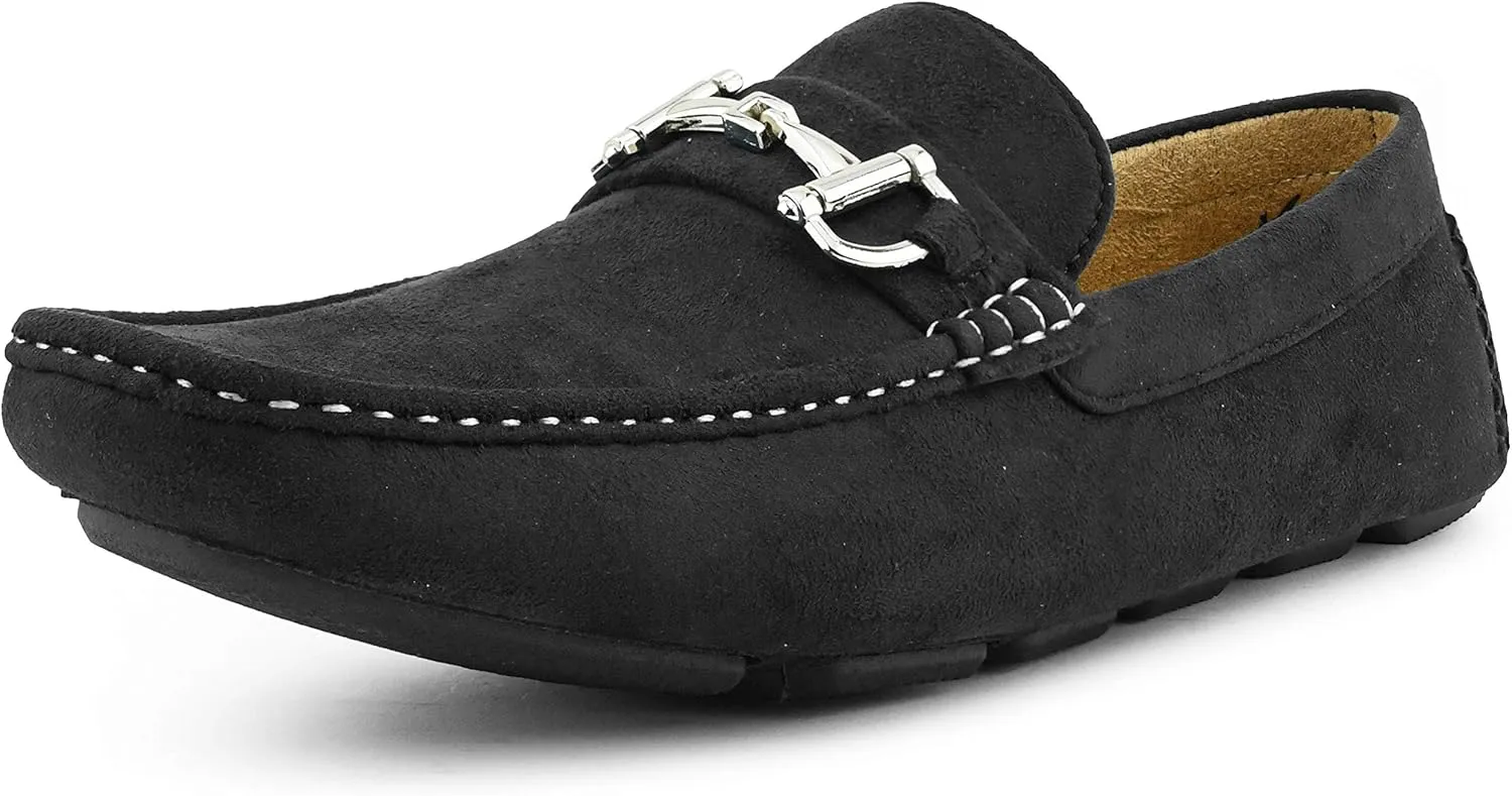 Amali Walken Men's Casual Slip-On Loafers, Driving Moccasin Shoes for Men with Silver Buckle, Available in Plush Microfiber and PU Leather