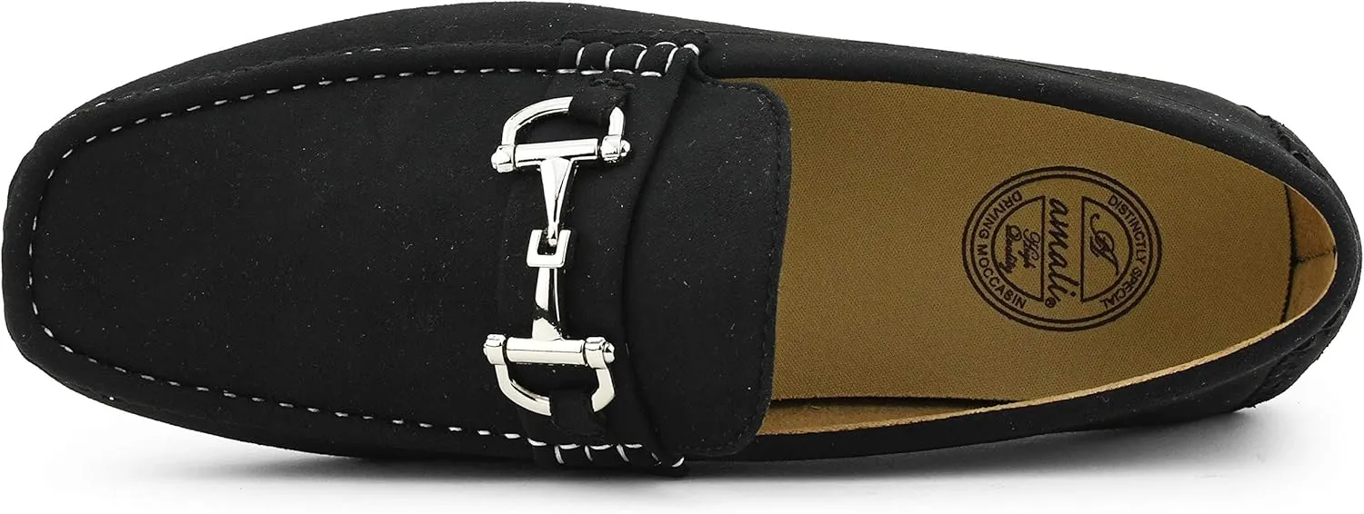 Amali Walken Men's Casual Slip-On Loafers, Driving Moccasin Shoes for Men with Silver Buckle, Available in Plush Microfiber and PU Leather