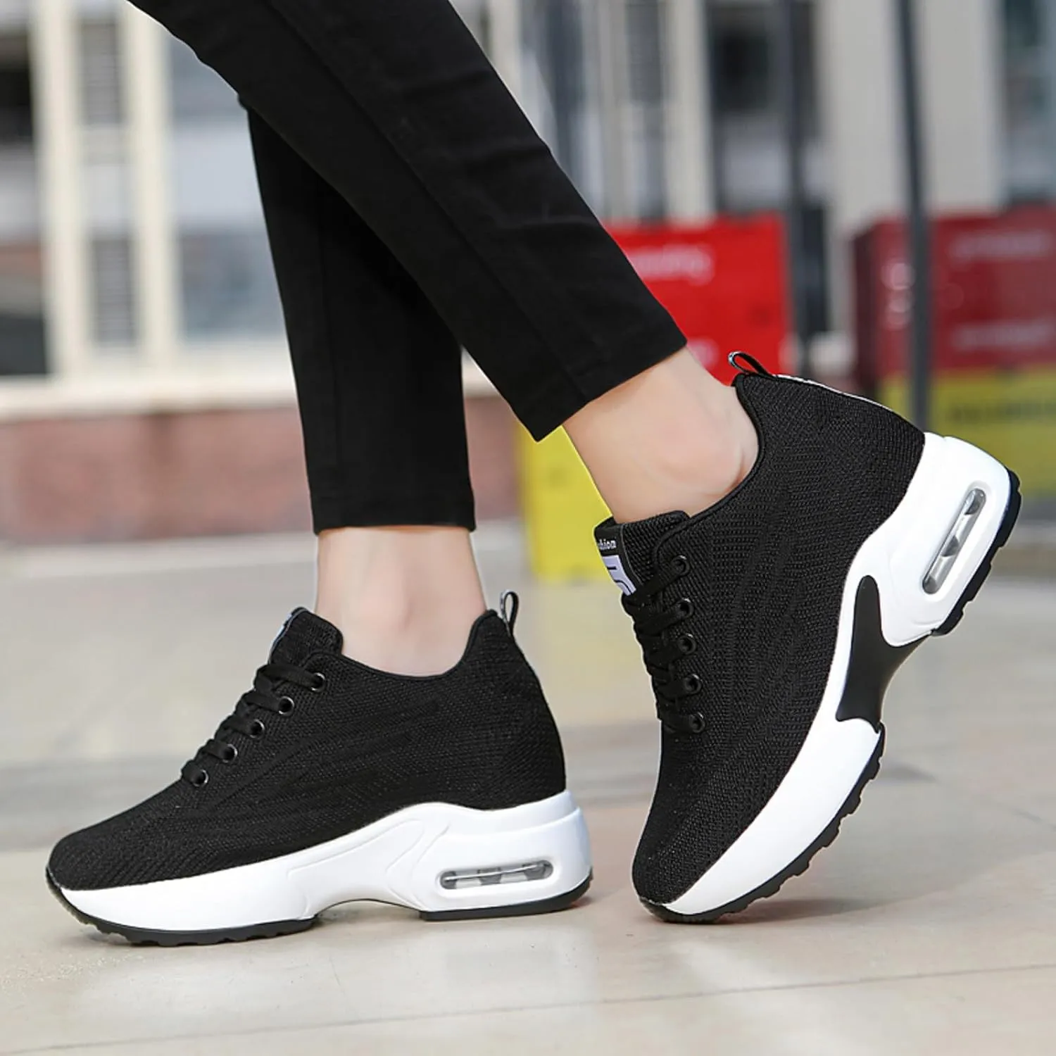 AONEGOLD Women's Wedge Sneakers Inner Heightening Walking Shoes Fashion Breathable Lightweight Air Cushion Casual Sneakers