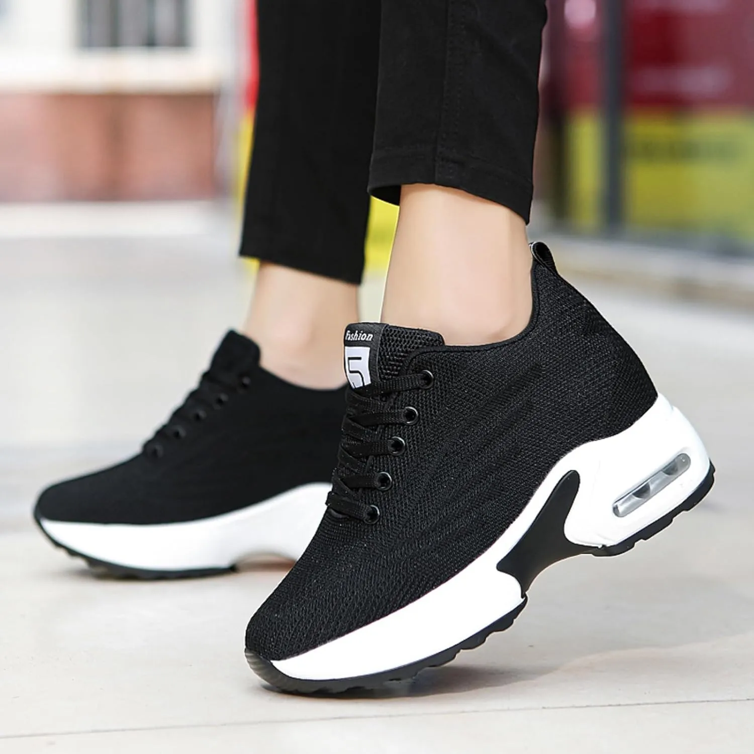 AONEGOLD Women's Wedge Sneakers Inner Heightening Walking Shoes Fashion Breathable Lightweight Air Cushion Casual Sneakers