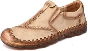 Asifn Mens Slip On Loafers Leather Casual Lightweight Comfortable Walking Retro Fashion Driving Shoes