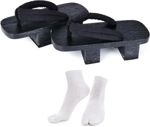 Azumasun Japanese Wooden Clogs with Tabi Socks For Men Women