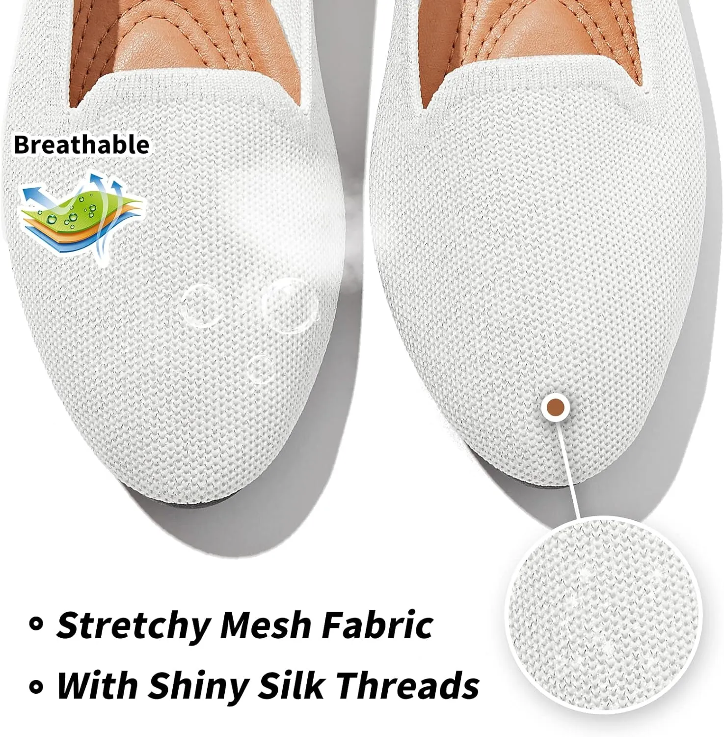 BABUDOG Women's Sparkly Flats Shoes Shiny Mesh Loafers Shoes Soft Memory Foam Flats