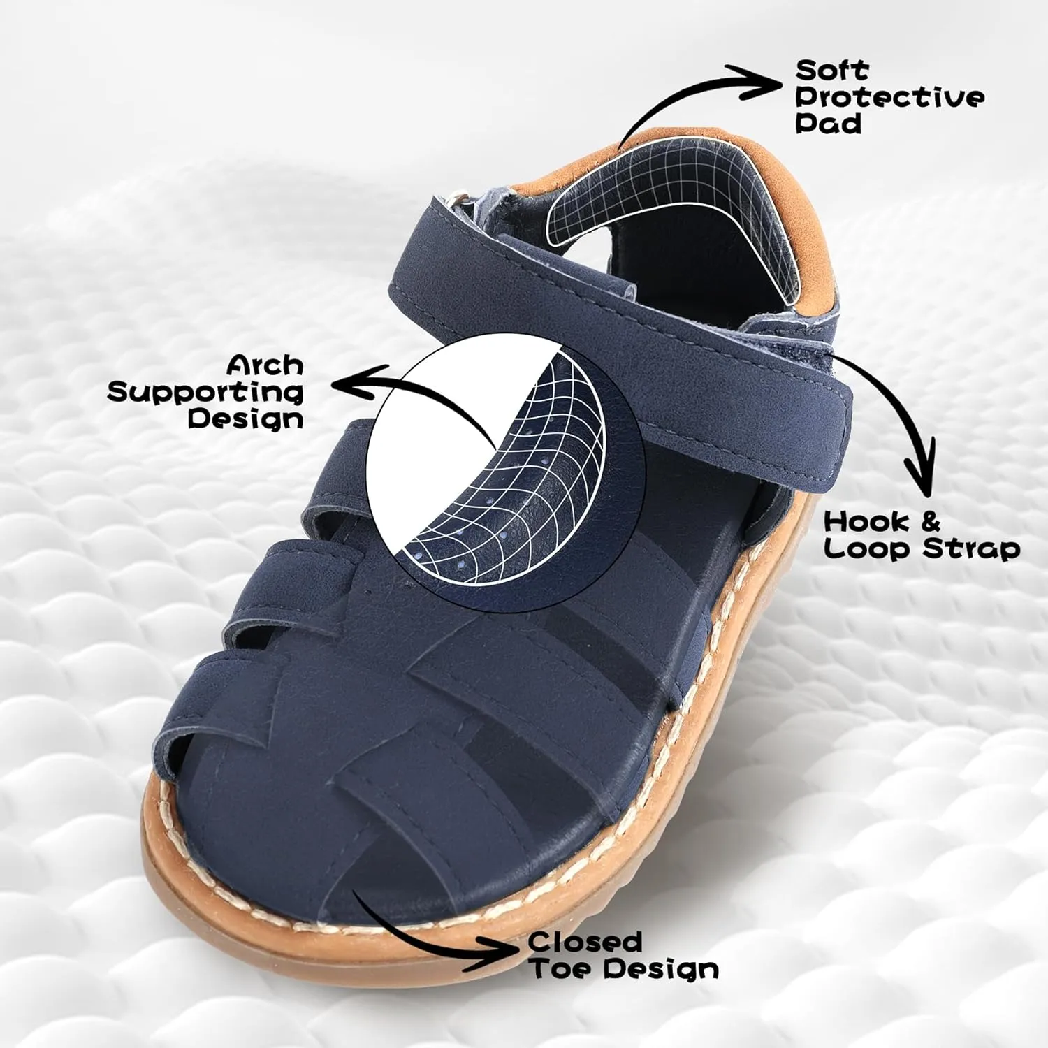 Baby Boys Girls Closed Toe Summer Sandals Lightweight Non-Slip Soft Sole Leather Athletic Sandals Outdoor Toddler First Walking Shoes