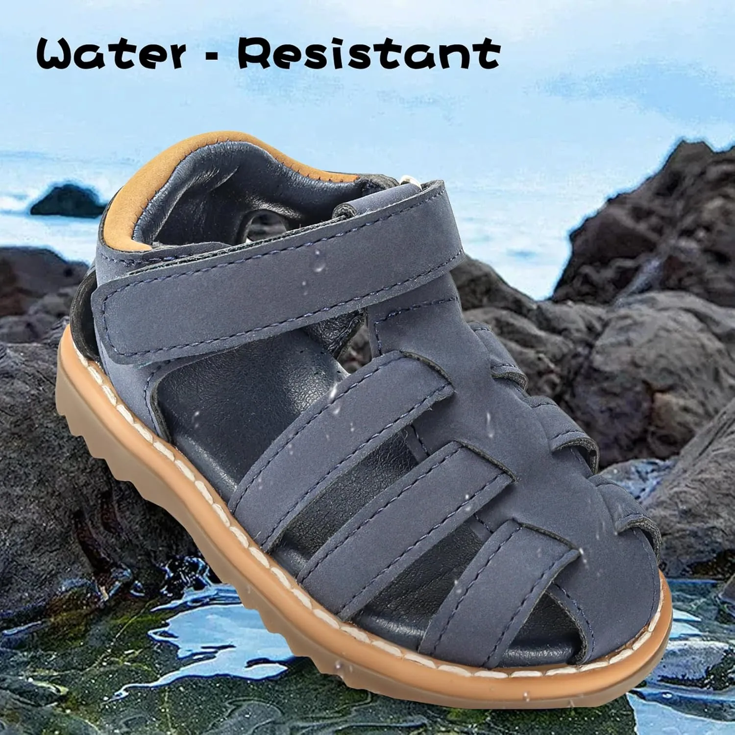 Baby Boys Girls Closed Toe Summer Sandals Lightweight Non-Slip Soft Sole Leather Athletic Sandals Outdoor Toddler First Walking Shoes