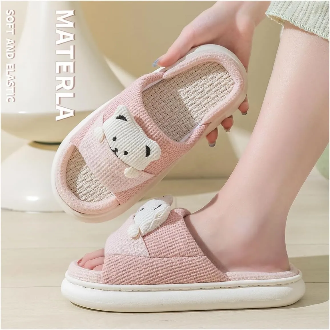 Bear Slippers Women's Cute Home Slippers Room Bear Cotton Sandals Home Use Cute Indoor Outdoor Soft Slippers