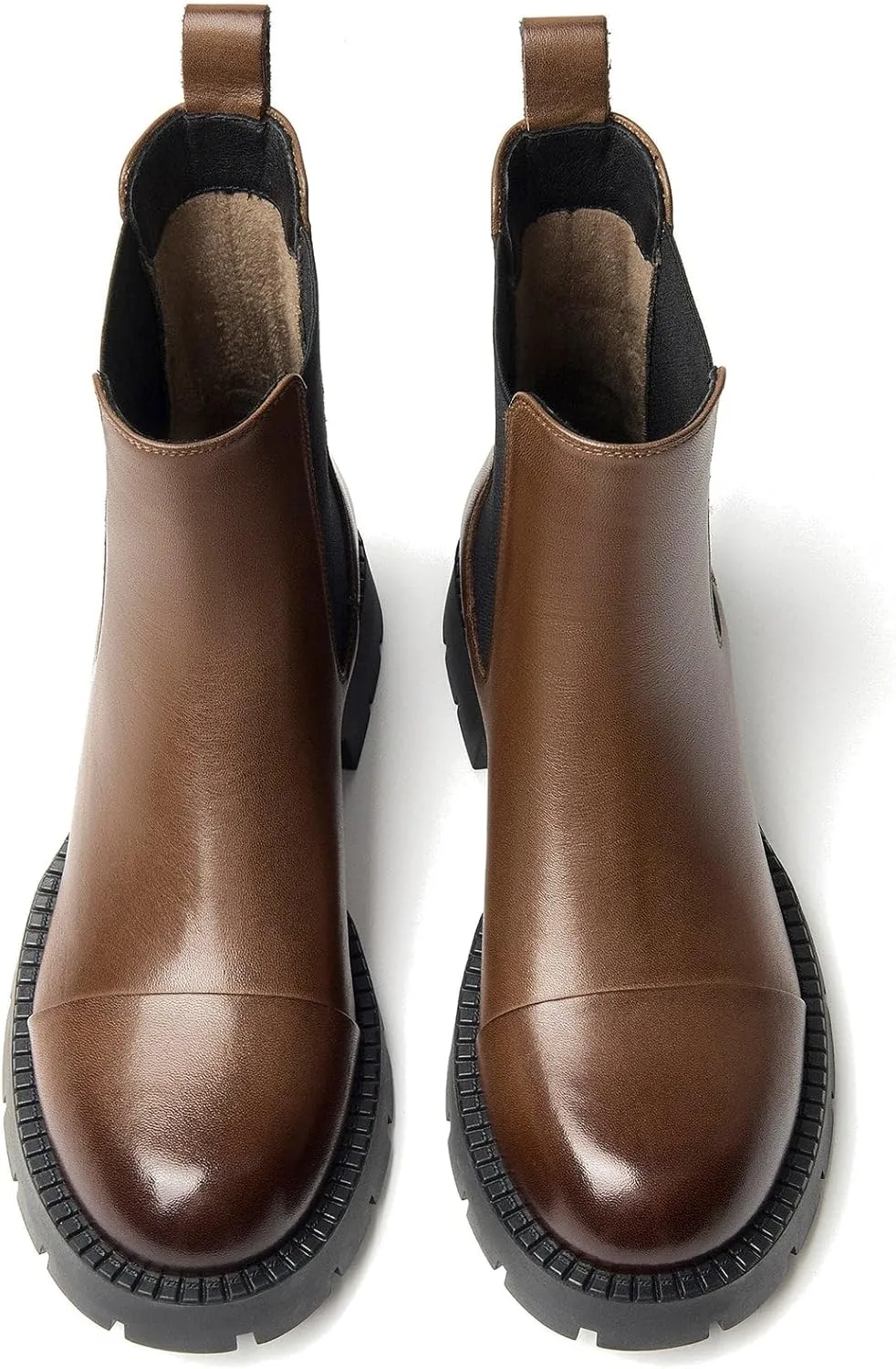 BEAU TODAY Chelsea Boots for Women, Chunky Platform Leather Chelsea Boots Womens Ankle Boots Round Toe Winter Dress Fashion Booties