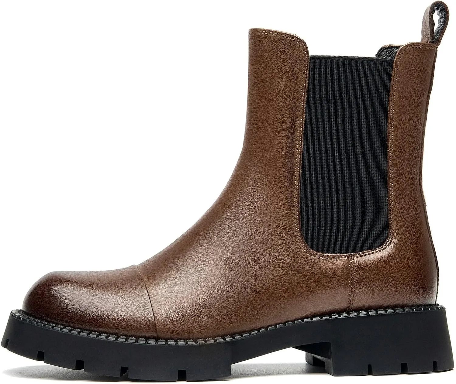 BEAU TODAY Chelsea Boots for Women, Chunky Platform Leather Chelsea Boots Womens Ankle Boots Round Toe Winter Dress Fashion Booties