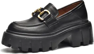 BEAU TODAY Chunky Loafers Women,Platform Loafers for Women,Lug Sole Slip On Leather Classic Penny Shoes,Comfortable Office Work Business Casual Dress Shoes